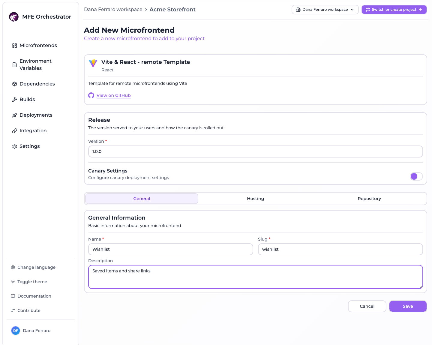 Add New Microfrontend